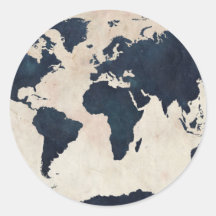 World Map Distressed Navy Stickers