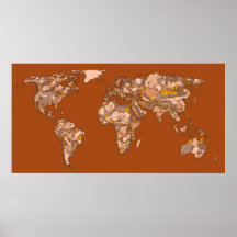 World Map ink in sepia brown Poster