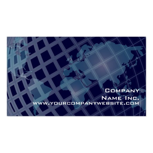 World Map International Telecommunications Blue Business Card Template (back side)