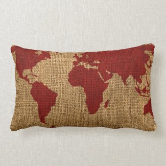 World Map Rustic Red Pillow