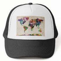 World Map Urban Watercolor Mesh Hat
