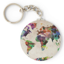 World Map Urban Watercolor Key Chain