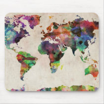 World Map Urban Watercolor Mouse Pads