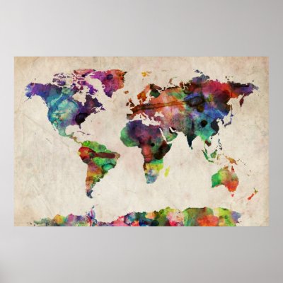 World Map Urban Watercolor Print