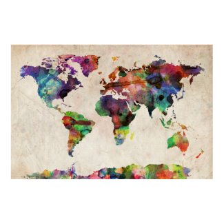 World Map Urban Watercolor Poster