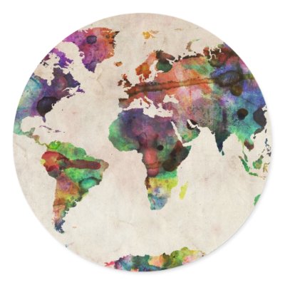 World Map Urban Watercolor Sticker
