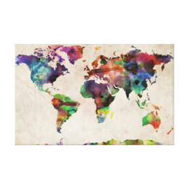 World Map Urban Watercolor Stretched Canvas Prints
