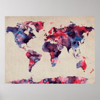 World Map Watercolor Poster