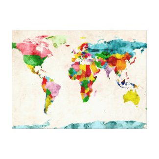 World Map Watercolors Stretched Canvas Prints