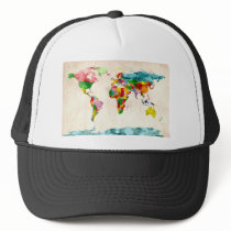 World Map Watercolors Trucker Hats