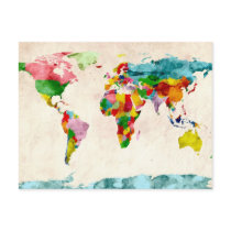 World Map Watercolors Postcard
