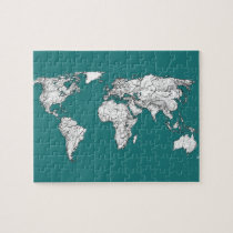 World maps in turquoise puzzle