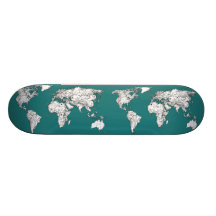 World maps in turquoise skate board deck