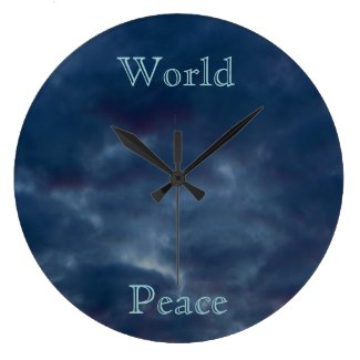 World Peace Colorful Blue Clouds Wall Clock