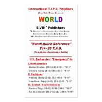 WORLD"Top Tips"Helplines U.S. Embassies / Emer #s Business Card