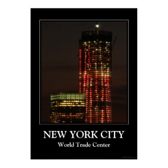 World Trade Center lit up in Red Close Up Poster