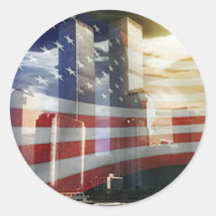 World Trade Center with Flag Round Sticker