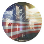 World Trade Center with Flag Round Stickers