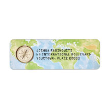 World Travel Compass Bar Bat Mitzvah Return Address Label