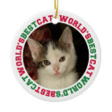 World's best cat green red paw pet custom photo ornament