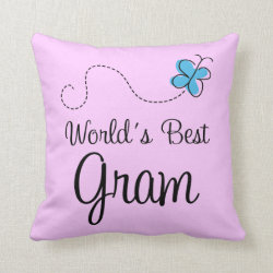 Worlds Best Gram Blue Butterfly Throw Pillow