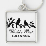 World's Best Grandma sparrows silhouette branch Keychains
