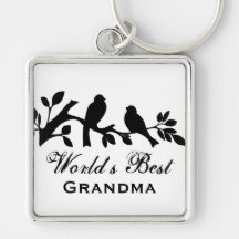 World's Best Grandma sparrows silhouette branch Keychains