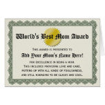World's Best Mom Award Certificate Card