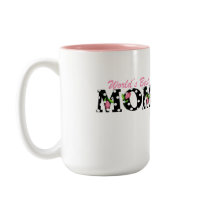 World's Best Mom Black with Pink Tulips Mug