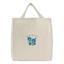World's Best Mom  Blue Sweet Pea Tote Bag embroidered bags