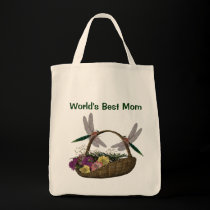 Worlds Best Mom Dragonflies Flowers Tote Bag by SmilinEyesTreasures Worlds Best Mom Dragonflies Flowers Tote Bag