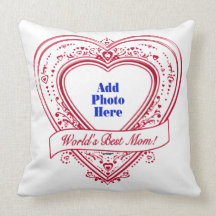World's Best Mom! Photo Red Hearts Pillow