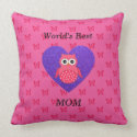 Worlds best mom pink owl pillows