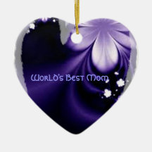 Worlds best mom purple flower heart ornament