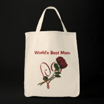 Worlds Best Mom Red Roses Heart Tote Bag