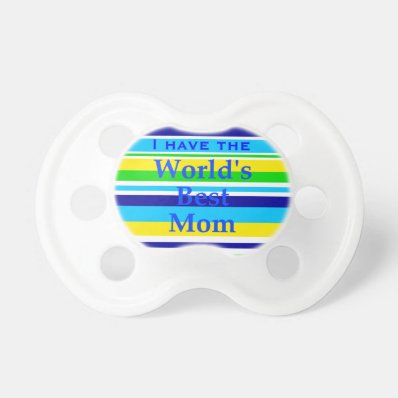 Worlds Best Mom Summer Stripes Teal Lime Yellow BooginHead Pacifier