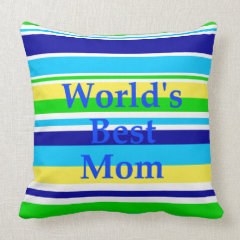 Worlds Best Mom Summer Stripes Teal Lime Yellow Throw Pillows