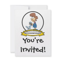 WORLDS GREATEST ACCOUNTANT WOMAN CARTOON PERSONALIZED INVITATION