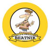 WORLDS GREATEST BEATNIK MEN CARTOON ROUND STICKER