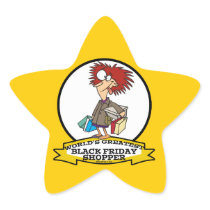WORLDS GREATEST BLACK FRIDAY SHOPPER CARTOON STAR STICKERS
