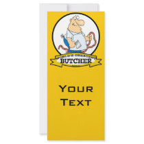 WORLDS GREATEST BUTCHER MEN CARTOON PERSONALIZED RACK CARD