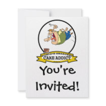 WORLDS GREATEST CAKE ADDICT CARTOON PERSONALIZED ANNOUNCEMENTS