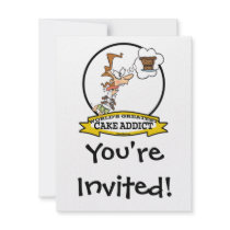 WORLDS GREATEST CAKE ADDICT FEMALE CARTOON CUSTOM ANNOUNCEMENTS