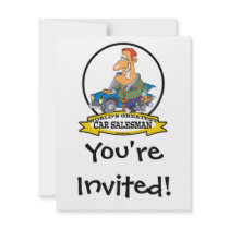 WORLDS GREATEST CAR SALESMAN II CARTOON PERSONALIZED INVITATION