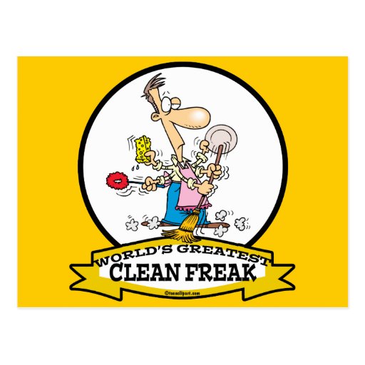 WORLDS GREATEST CLEAN FREAK MEN CARTOON POST CARD Zazzle