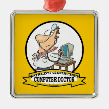 WORLDS GREATEST COMPUTER DOCTOR MEN CARTOON ORNAMENTS