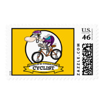 WORLDS GREATEST CYCLIST MEN CARTOON POSTAGE STAMP