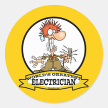WORLDS GREATEST ELECTRICIAN MEN CARTOON ROUND STICKERS