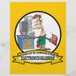 WORLDS GREATEST ELECTRONICS SALESMAN CARTOON FLYER DESIGN