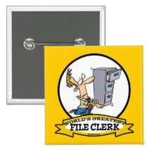 WORLDS GREATEST FILE CLERK MEN CARTOON PINBACK BUTTON